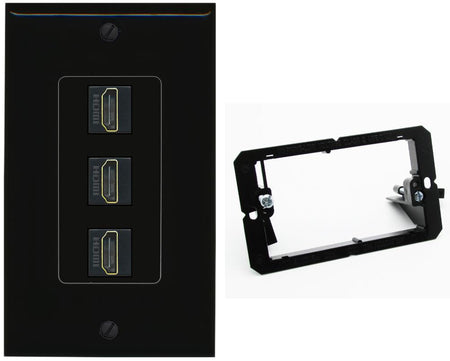 RiteAV - 3 Port HDMI 2.0 Decorative Wall Plate - Bracket [Black/Black]