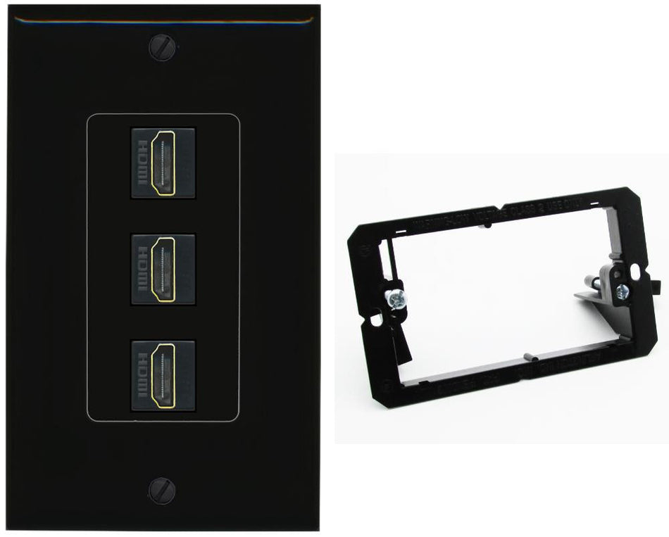 RiteAV - 3 Port HDMI 2.0 Decorative Wall Plate - Bracket [Black/Black]