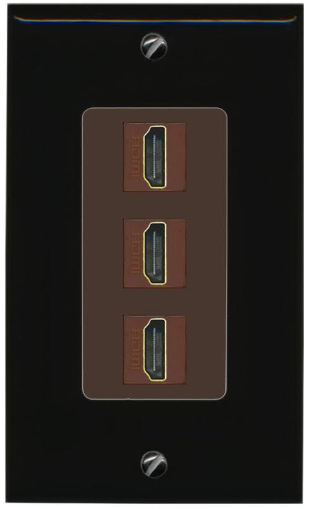 RiteAV - 3 Port HDMI 2.0 Decorative Wall Plate - 1 Gang [Black/Brown]