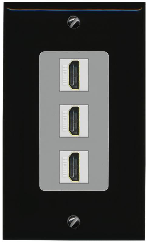 RiteAV - 3 Port HDMI 2.0 Decorative Wall Plate - 1 Gang [Black/Gray]
