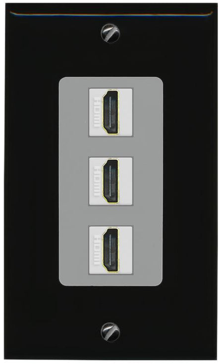 RiteAV - 3 Port HDMI 2.0 Decorative Wall Plate - 1 Gang [Black/Gray]