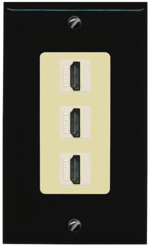 RiteAV - 3 Port HDMI 2.0 Decorative Wall Plate - 1 Gang [Black/Ivory]