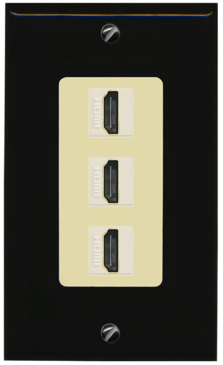 RiteAV - 3 Port HDMI 2.0 Decorative Wall Plate - 1 Gang [Black/Ivory]