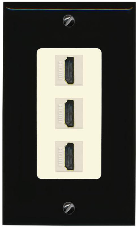 RiteAV - 3 Port HDMI 2.0 Decorative Wall Plate - 1 Gang [Black/Light-Almond]