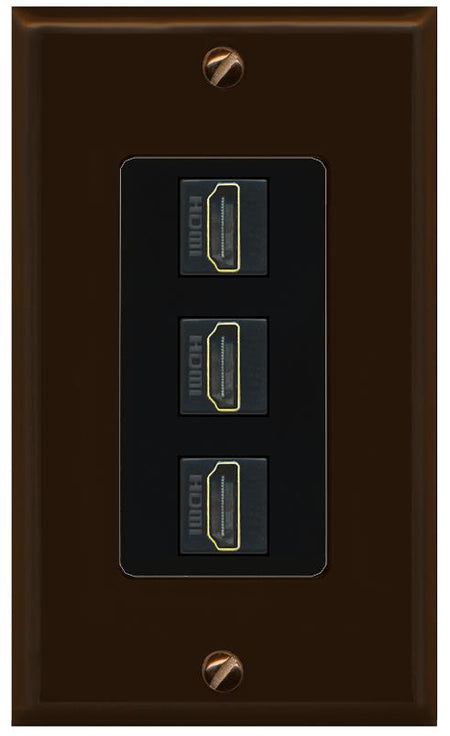 RiteAV - 3 Port HDMI 2.0 Decorative Wall Plate - 1 Gang [Brown/Black]