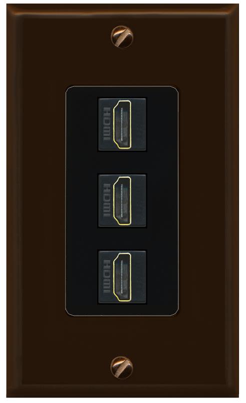 RiteAV - 3 Port HDMI 2.0 Decorative Wall Plate - 1 Gang [Brown/Black]