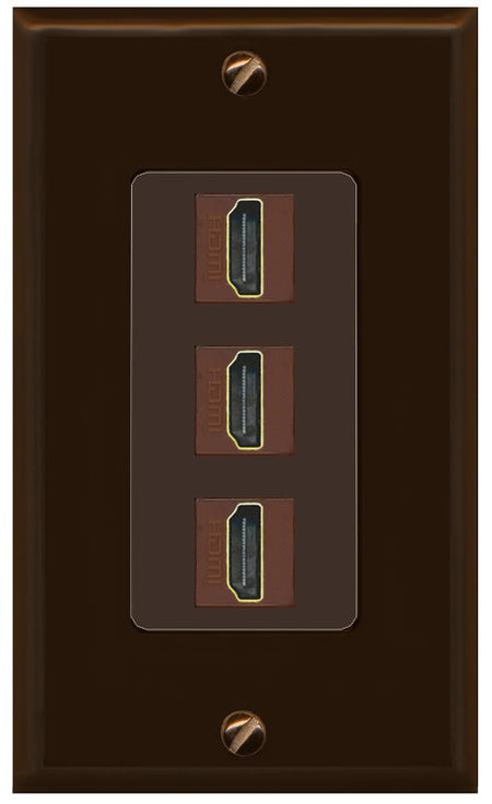 RiteAV - 3 Port HDMI 2.0 Decorative Wall Plate - 1 Gang [Brown/Brown]