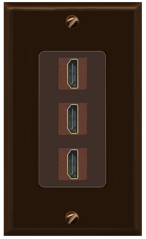 RiteAV - 3 Port HDMI 2.0 Decorative Wall Plate - 1 Gang [Brown/Brown]