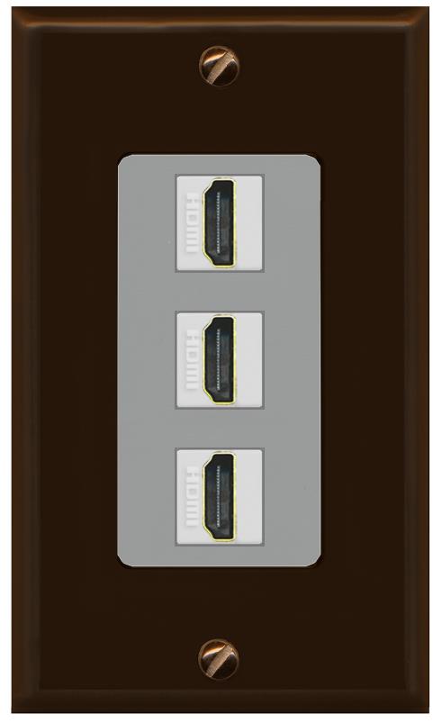 RiteAV - 3 Port HDMI 2.0 Decorative Wall Plate - 1 Gang [Brown/Gray]