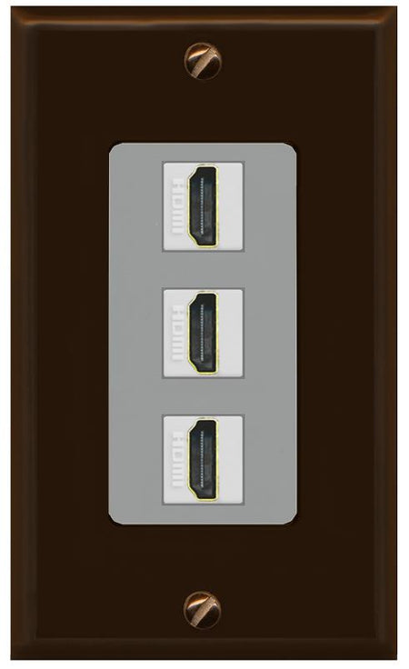 RiteAV - 3 Port HDMI 2.0 Decorative Wall Plate - 1 Gang [Brown/Gray]