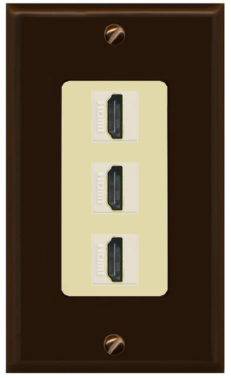 RiteAV - 3 Port HDMI 2.0 Decorative Wall Plate - 1 Gang [Brown/Ivory]