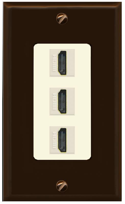 RiteAV - 3 Port HDMI 2.0 Decorative Wall Plate - 1 Gang [Brown/Light-Almond]