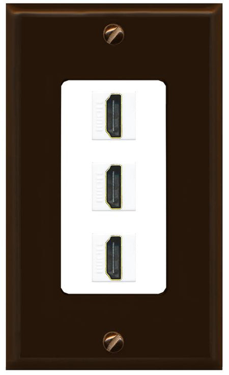 RiteAV - 3 Port HDMI 2.0 Decorative Wall Plate - 1 Gang [Brown/White]