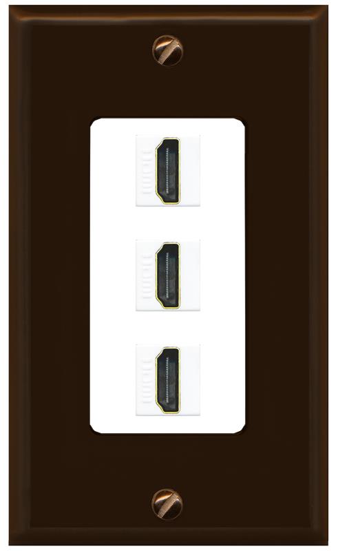 RiteAV - 3 Port HDMI 2.0 Decorative Wall Plate - 1 Gang [Brown/White]