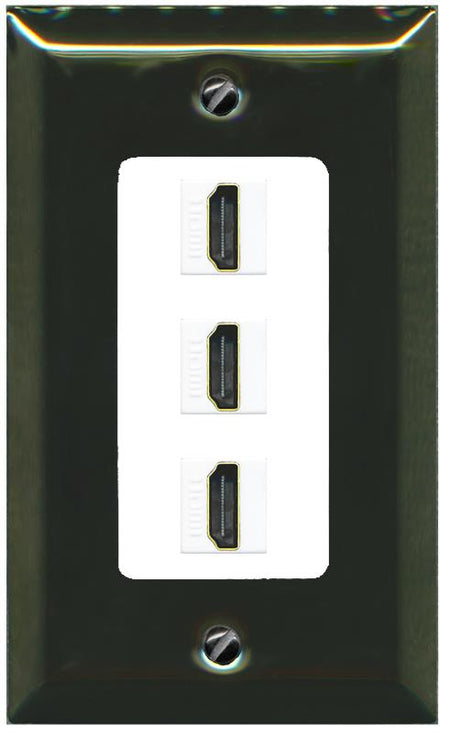 RiteAV - 3 Port HDMI 2.0 Decorative Wall Plate - 1 Gang [Brass/White]