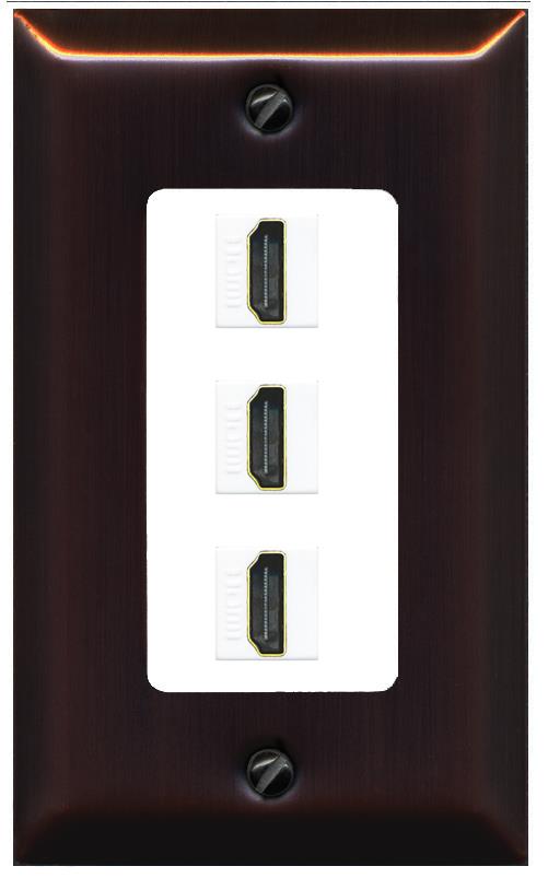 RiteAV - 3 Port HDMI 2.0 Decorative Wall Plate - 1 Gang [Bronze/White]