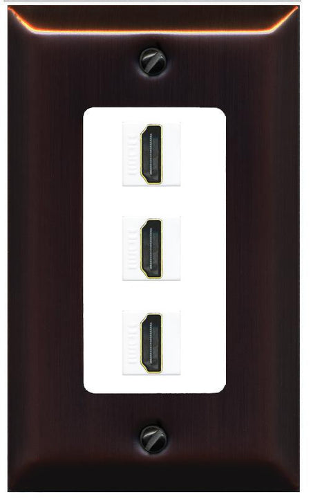 RiteAV - 3 Port HDMI 2.0 Decorative Wall Plate - 1 Gang [Bronze/White]