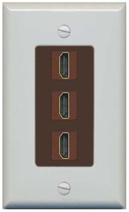 RiteAV - 3 Port HDMI 2.0 Decorative Wall Plate - 1 Gang [Gray/Brown]