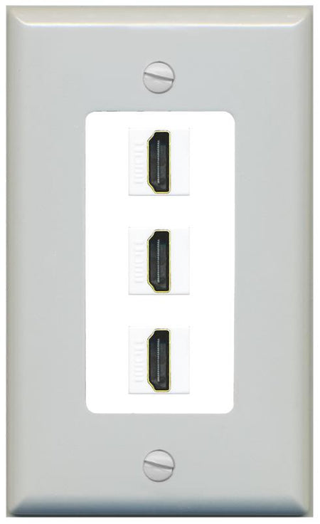 RiteAV - 3 Port HDMI 2.0 Decorative Wall Plate - 1 Gang [Gray/White]