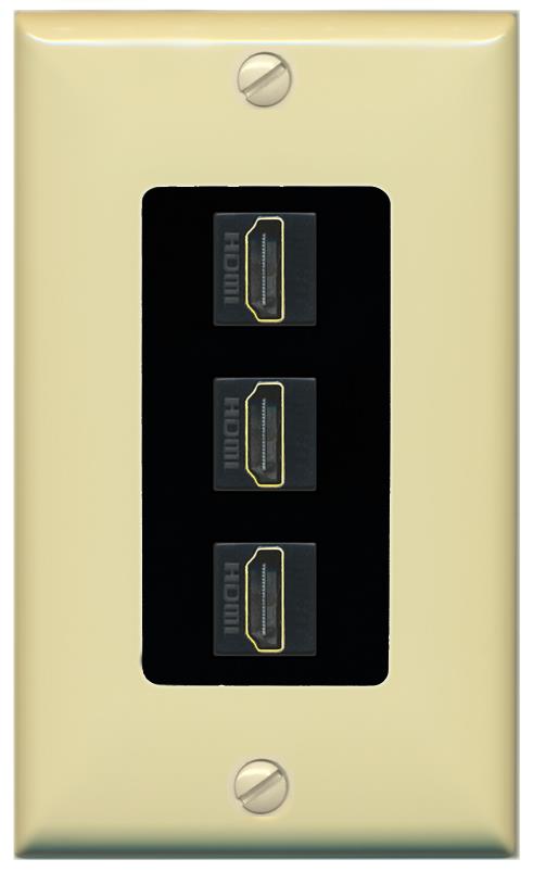 RiteAV - 3 Port HDMI 2.0 Decorative Wall Plate - 1 Gang [Ivory/Black]