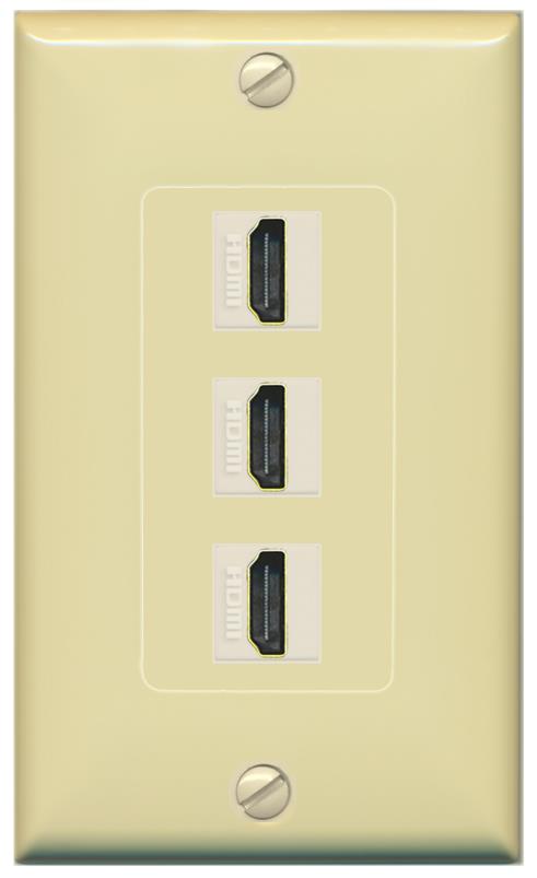 RiteAV - 3 Port HDMI 2.0 Decorative Wall Plate - 1 Gang [Ivory/Ivory]