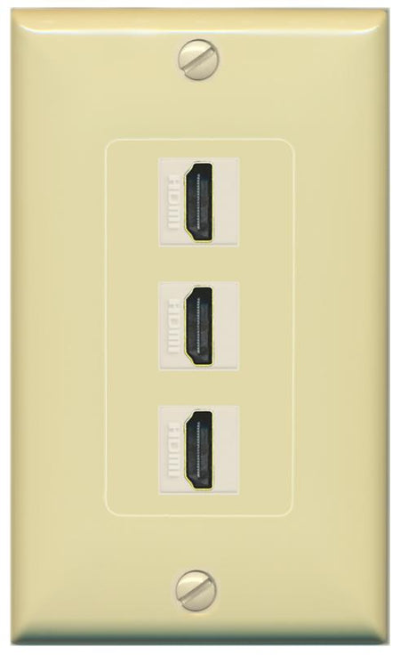 RiteAV - 3 Port HDMI 2.0 Decorative Wall Plate - 1 Gang [Ivory/Ivory]