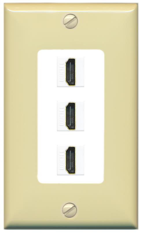 RiteAV - 3 Port HDMI 2.0 Decorative Wall Plate - 1 Gang [Ivory/White]