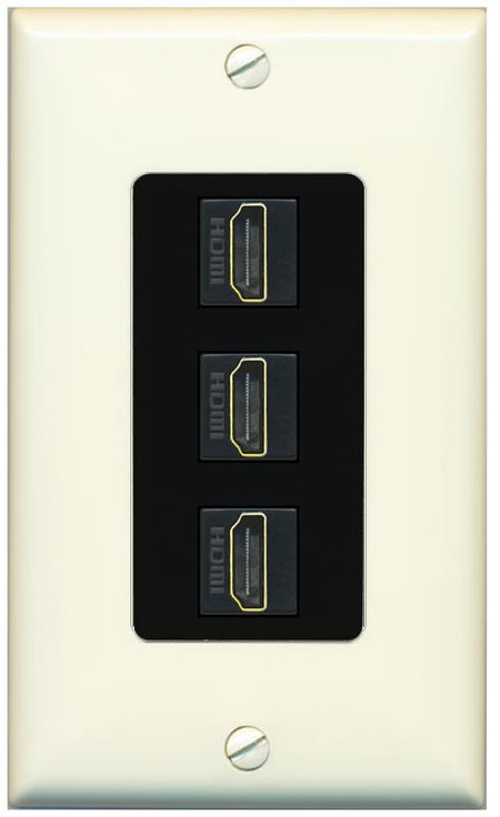 RiteAV - 3 Port HDMI 2.0 Decorative Wall Plate - 1 Gang [Light-Almond/Black]