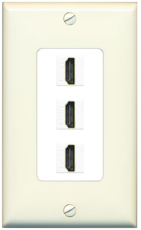 RiteAV - 3 Port HDMI 2.0 Decorative Wall Plate - 1 Gang [Light-Almond/White]