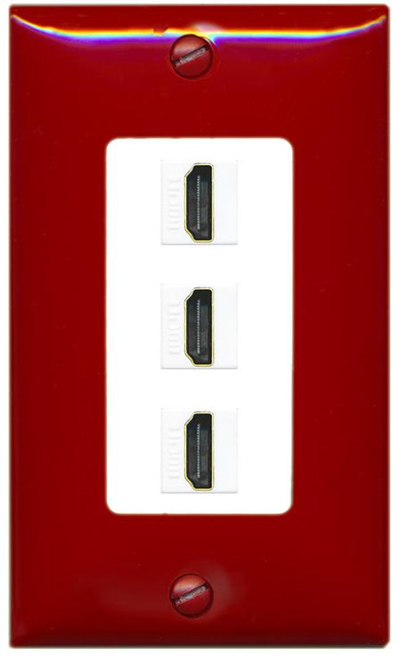 RiteAV - 3 Port HDMI 2.0 Decorative Wall Plate - 1 Gang [Red/White]