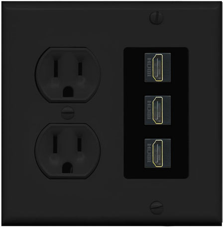 RiteAV - 3 Port HDMI 2.0 Decorative Wall Plate - Round Outlet [Black/Black]