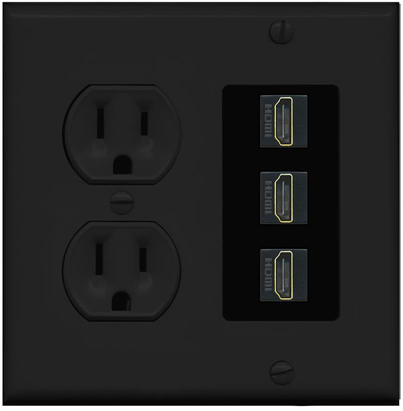 RiteAV - 3 Port HDMI 2.0 Decorative Wall Plate - Round Outlet [Black/Black]