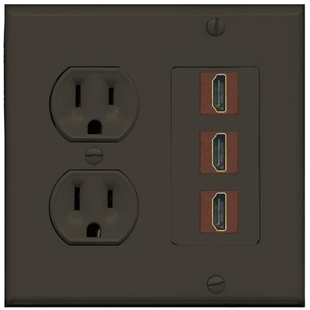 RiteAV - 3 Port HDMI 2.0 Decorative Wall Plate - Round Outlet [Brown/Brown]