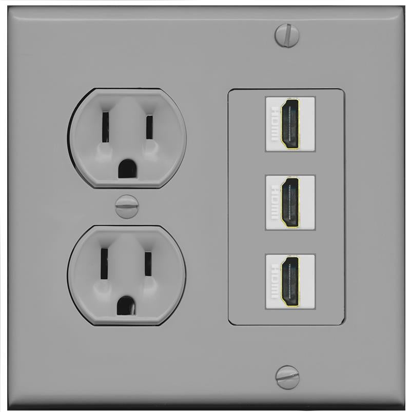 RiteAV - 3 Port HDMI 2.0 Decorative Wall Plate - Round Outlet [Gray/Gray]