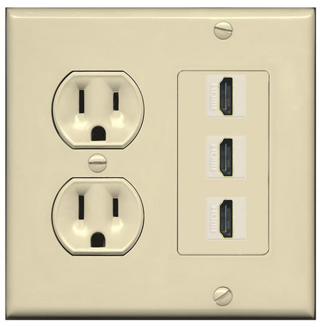 RiteAV - 3 Port HDMI 2.0 Decorative Wall Plate - Round Outlet [Ivory/Ivory]