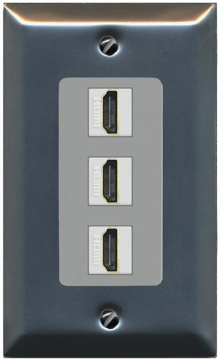 RiteAV - 3 Port HDMI 2.0 Decorative Wall Plate - 1 Gang [Stainless/Gray]