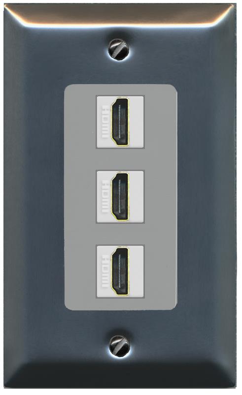 RiteAV - 3 Port HDMI 2.0 Decorative Wall Plate - 1 Gang [Stainless/Gray]