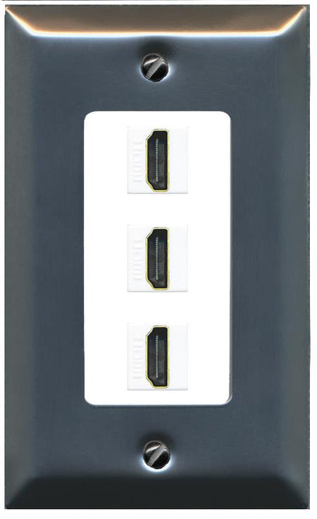 RiteAV - 3 Port HDMI 2.0 Decorative Wall Plate - 1 Gang [Stainless/White]