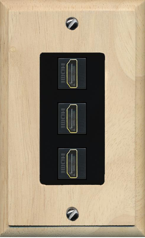RiteAV - 3 Port HDMI 2.0 Decorative Wall Plate - 1 Gang [Wood/Black]
