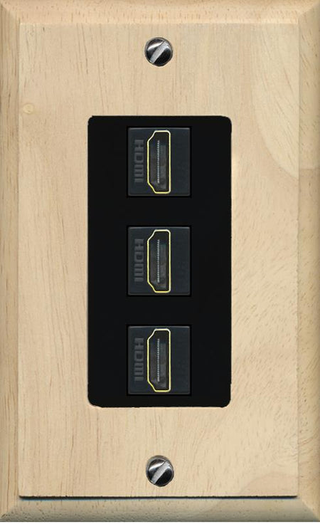 RiteAV - 3 Port HDMI 2.0 Decorative Wall Plate - 1 Gang [Wood/Black]
