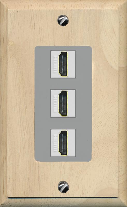 RiteAV - 3 Port HDMI 2.0 Decorative Wall Plate - 1 Gang [Wood/Gray]