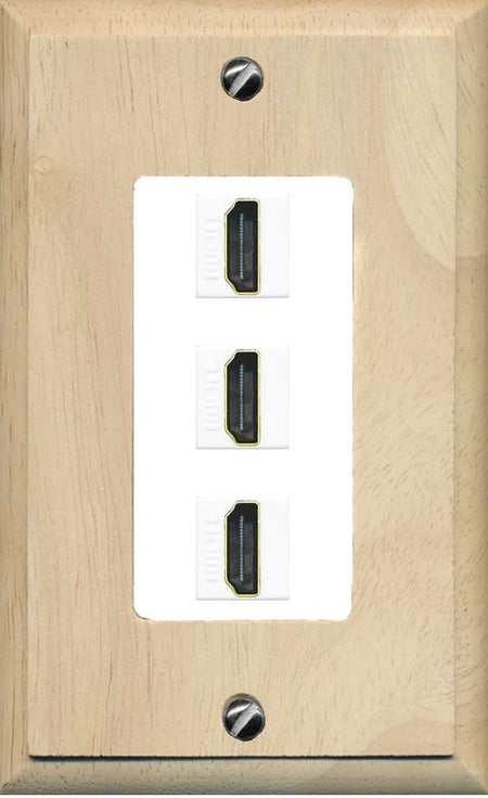 RiteAV - 3 Port HDMI 2.0 Decorative Wall Plate - 1 Gang [Wood/White]