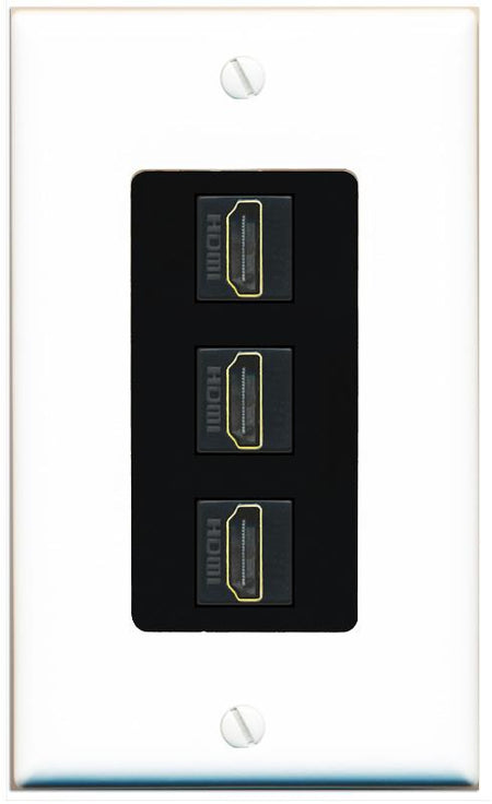 RiteAV - 3 Port HDMI 2.0 Decorative Wall Plate - 1 Gang [White/Black]