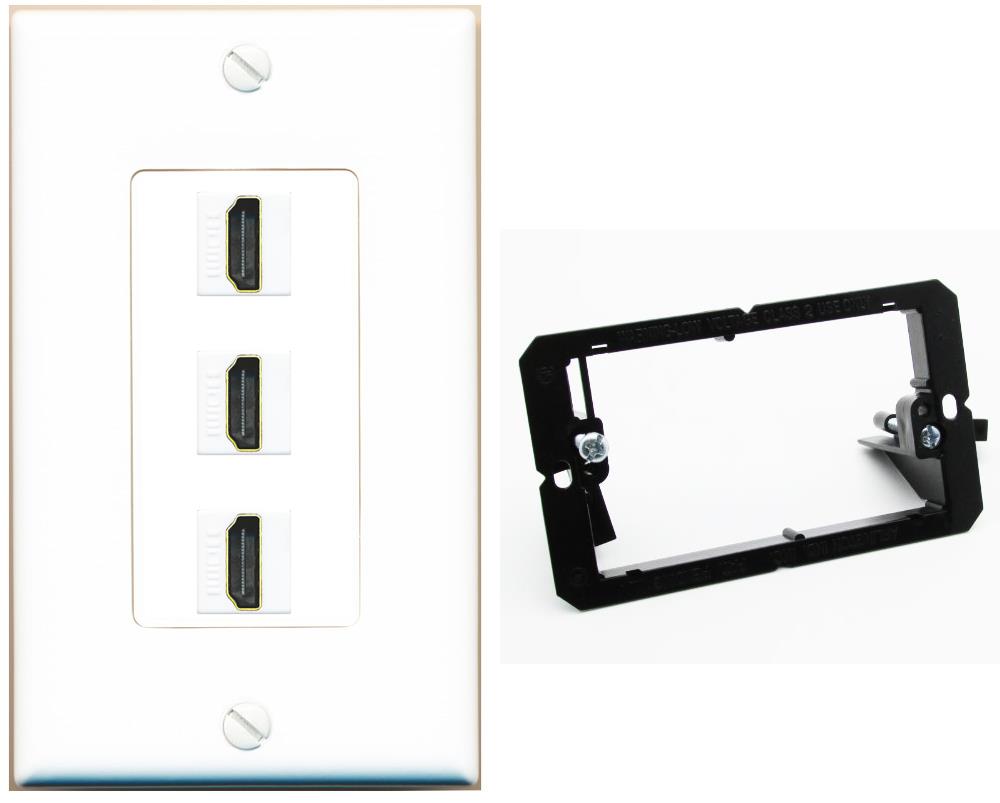RiteAV - 3 Port HDMI 2.0 Decorative Wall Plate - Bracket [White]
