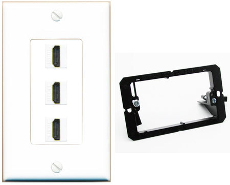 RiteAV - 3 Port HDMI 2.0 Decorative Wall Plate - Bracket [White]