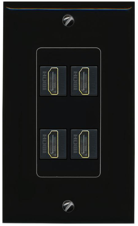 RiteAV - 4 Port HDMI 2.0 Decorative Wall Plate - 1 Gang [Black/Black]