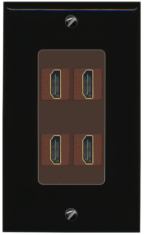 RiteAV - 4 Port HDMI 2.0 Decorative Wall Plate - 1 Gang [Black/Brown]