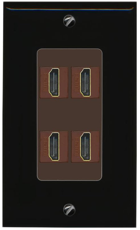 RiteAV - 4 Port HDMI 2.0 Decorative Wall Plate - 1 Gang [Black/Brown]