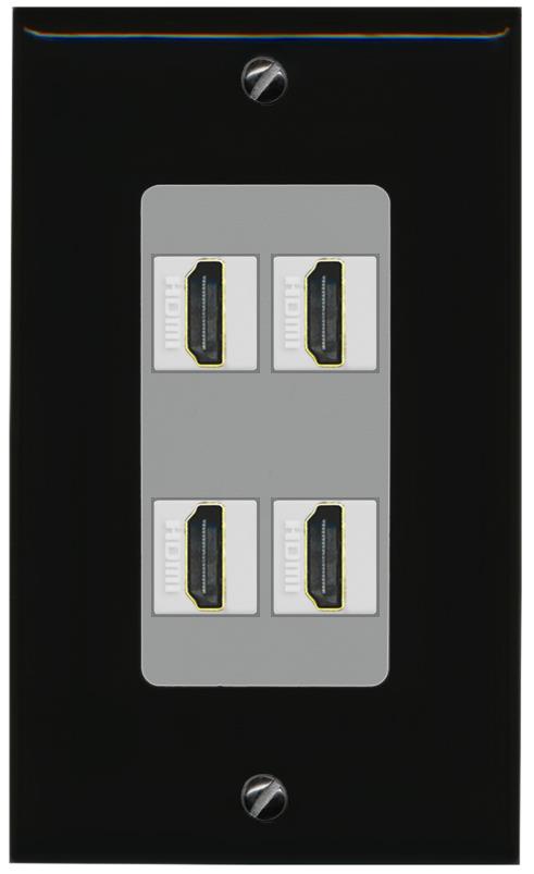 RiteAV - 4 Port HDMI 2.0 Decorative Wall Plate - 1 Gang [Black/Gray]