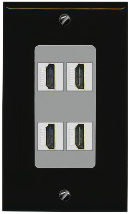 RiteAV - 4 Port HDMI 2.0 Decorative Wall Plate - 1 Gang [Black/Gray]